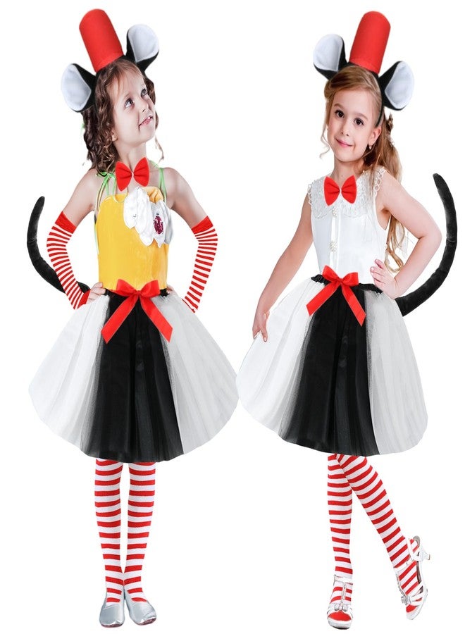 Kitimi Tulle Tutu Skirt Set for Girls Carnival Cosplay, 3 Layered Tulle Tutu Skirt, Headband, Striped High Socks and Gloves - Image 2